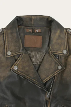Leather Jackets^Frye Authentic Soft Lamb Crackle Leather Biker Jacket Brown