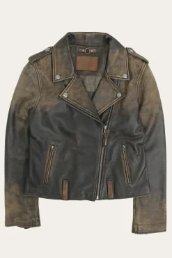Leather Jackets^Frye Authentic Soft Lamb Crackle Leather Biker Jacket Brown