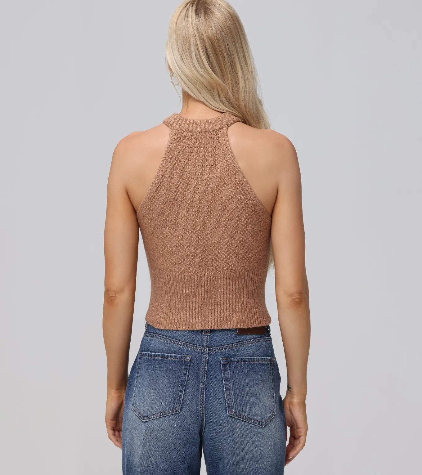 Tops^Frye Cable Halter Sweater Brown