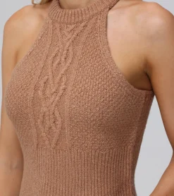 Tops^Frye Cable Halter Sweater Brown