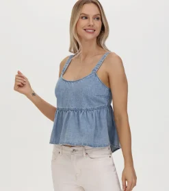 Tops^Frye Cropped Babydoll Top Cloud Wash