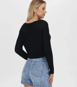 Tops^Frye Cropped Crochet V-Neck Cardigan