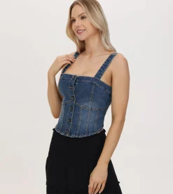 Tops^Frye Denim Bustier Mustang Wash