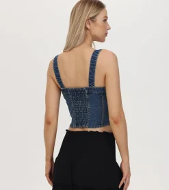 Tops^Frye Denim Bustier Mustang Wash