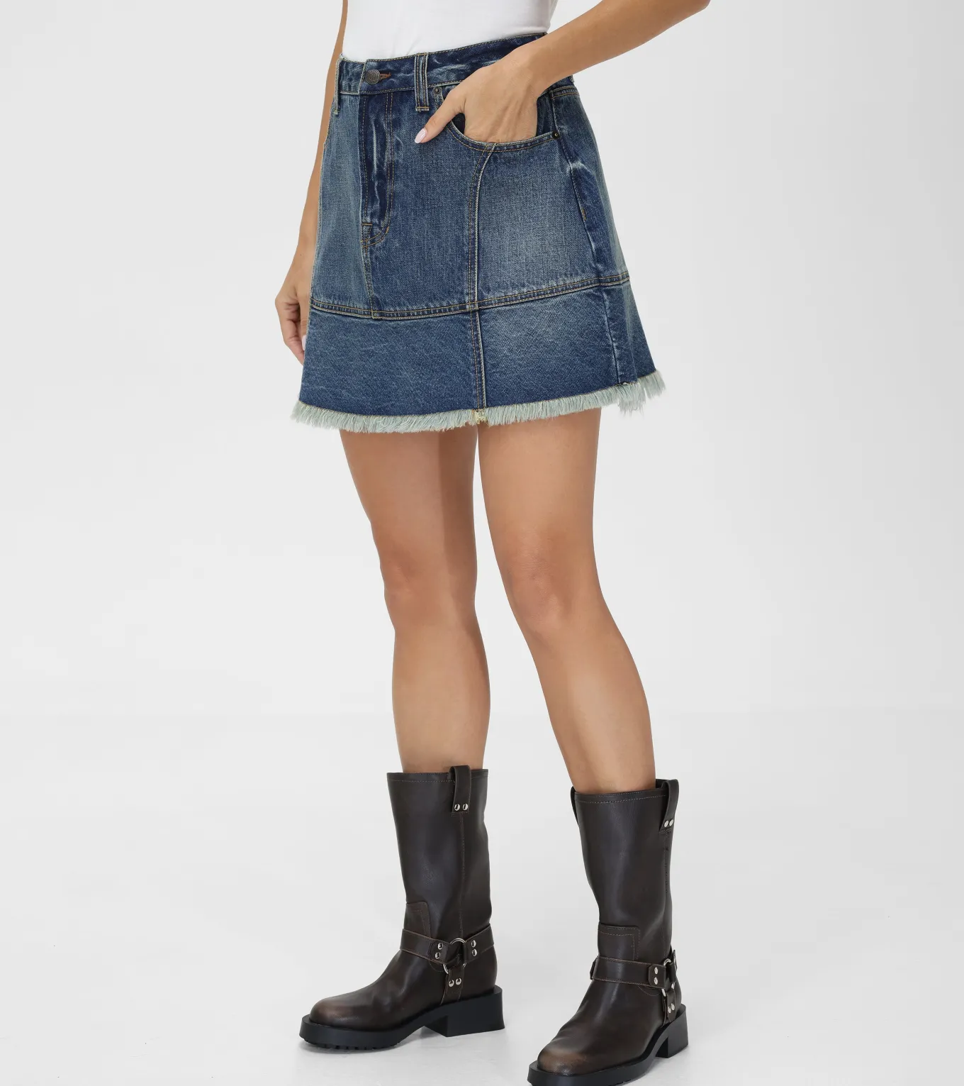 Bottoms^Frye Denim Mini Skirt Mustang Wash