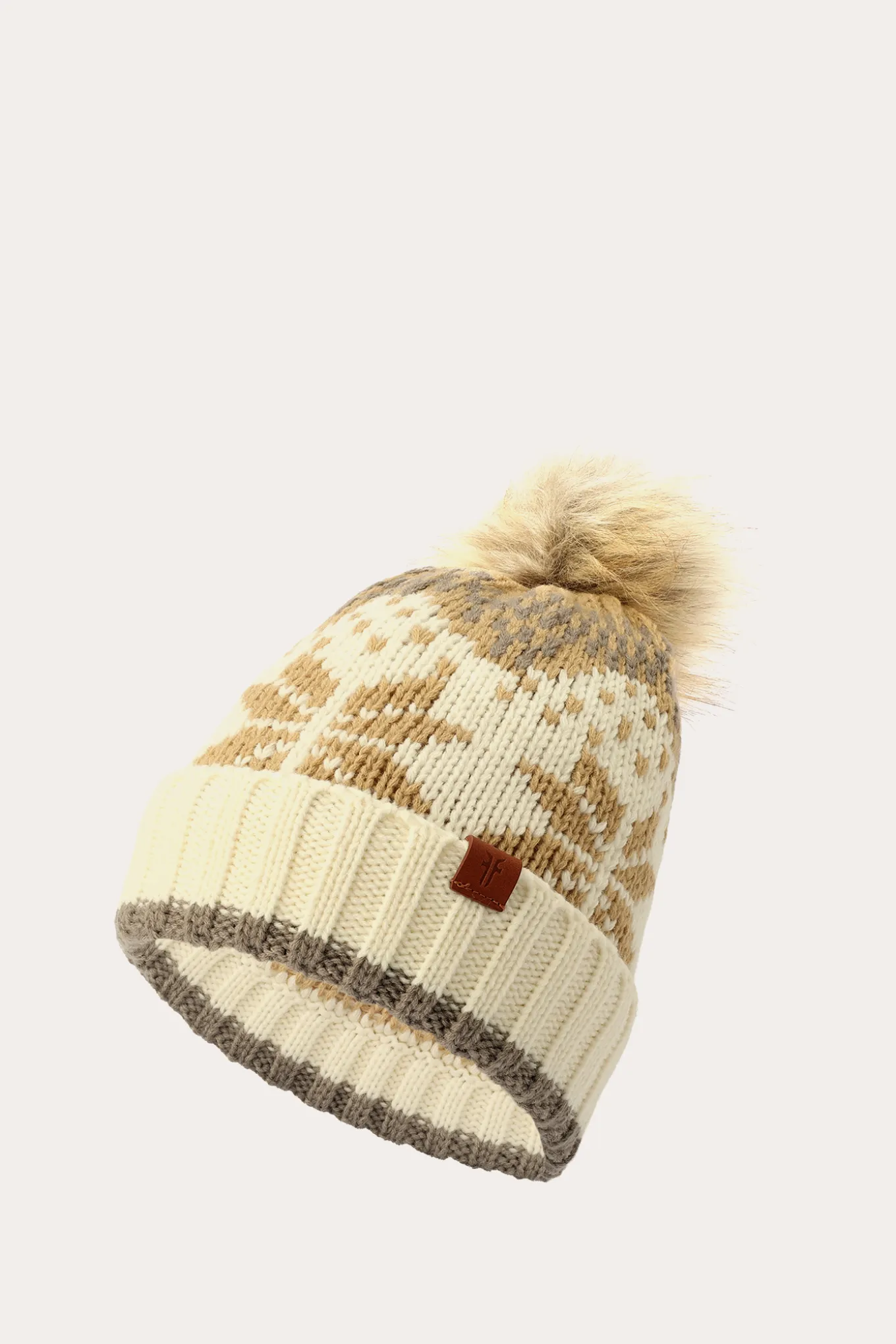 Cold Weather^Frye Fair Isle Beanie With Cuff & Faux Fur Pom