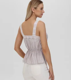Tops^Frye Lace Trim Square Neck Tank Natural Sand Stripe