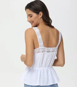Tops^Frye Lace Trim Square Neck Tank Bright White
