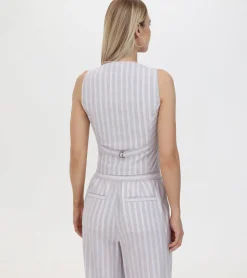 Tops^Frye Linen Striped Button Vest Natural Sand Stripe
