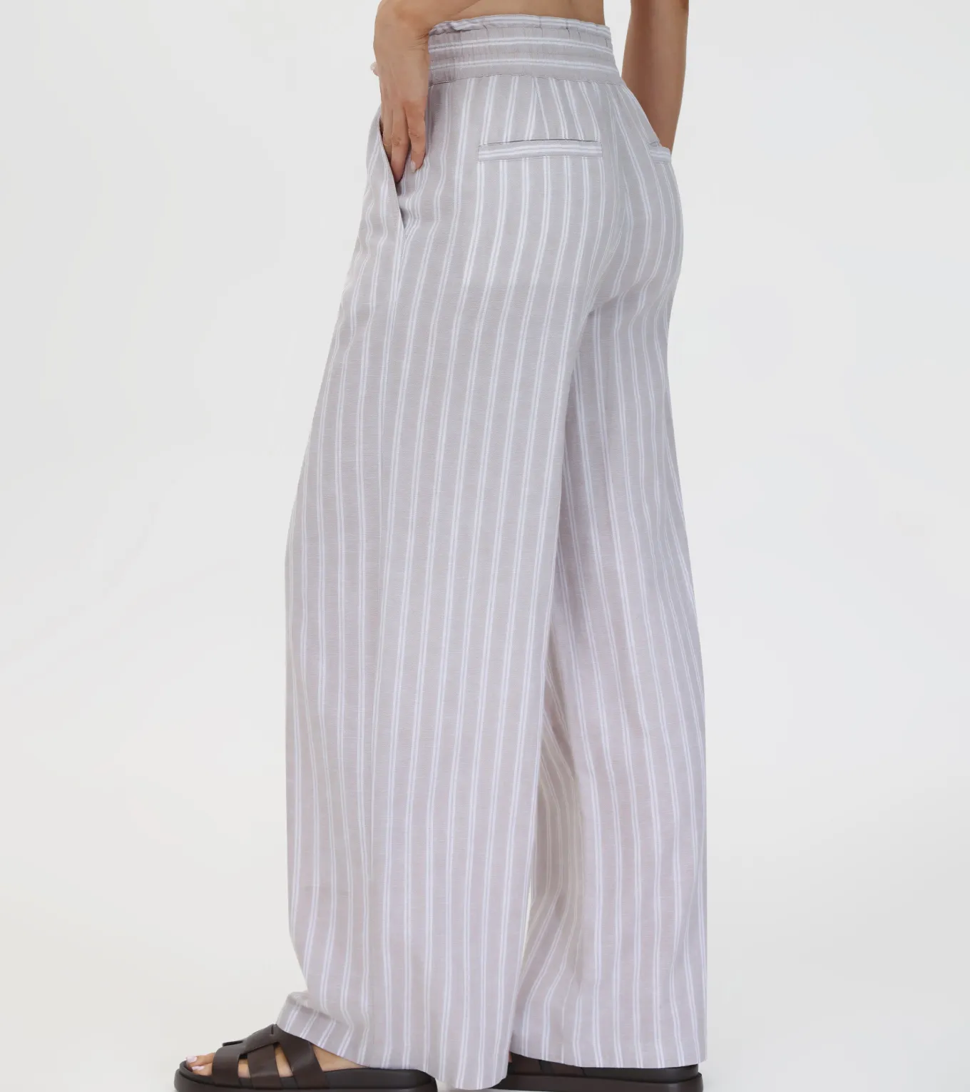 Bottoms^Frye Linen Striped Wide Leg Pant Natural Sand Stripe