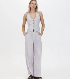 Bottoms^Frye Linen Striped Wide Leg Pant Natural Sand Stripe