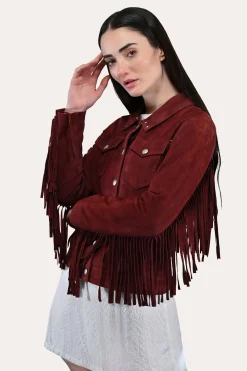 Leather Jackets^Frye Oxblood Fringed Jacket