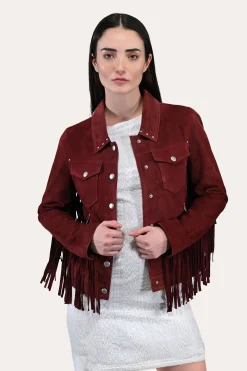 Leather Jackets^Frye Oxblood Fringed Jacket