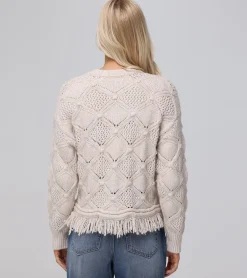 Tops^Frye Pointelle Fringe Pullover Oatmeal Heather