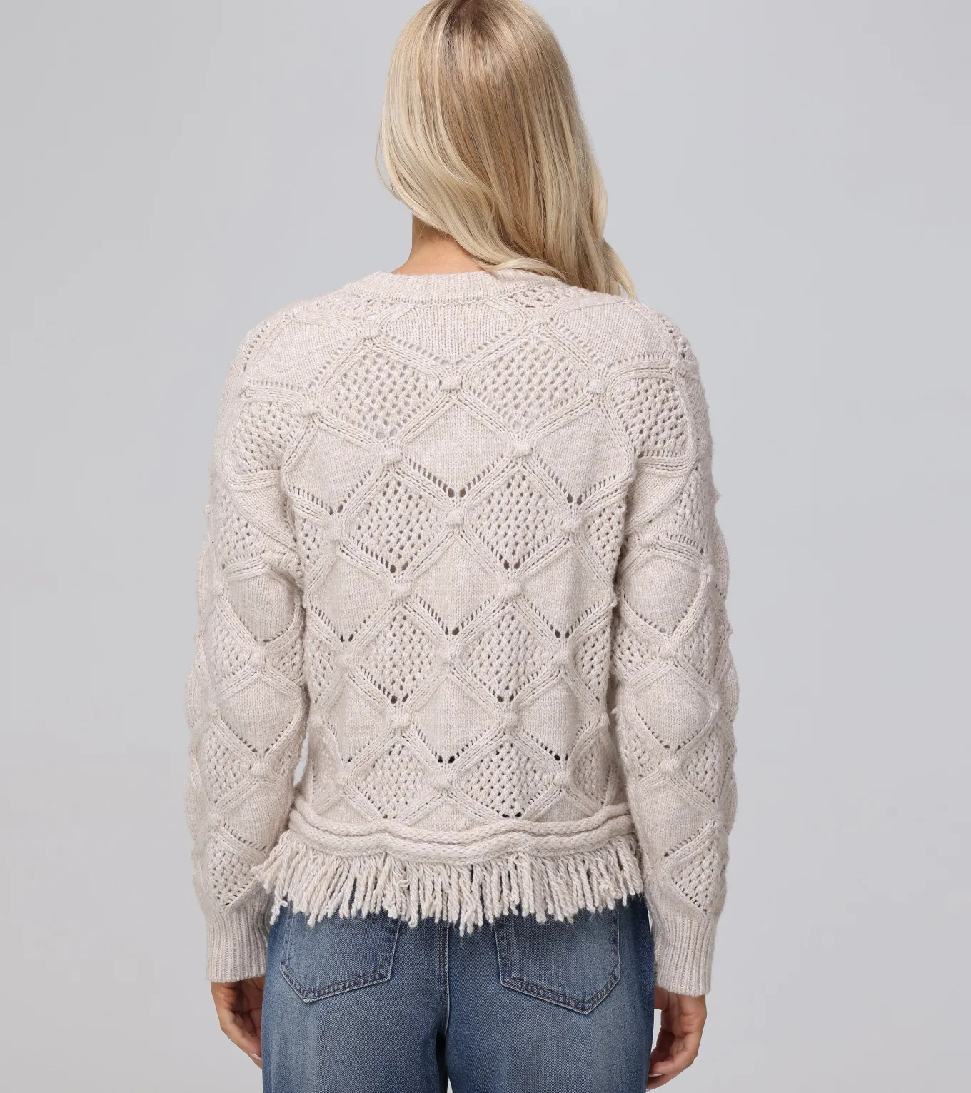 Tops^Frye Pointelle Fringe Pullover Oatmeal Heather