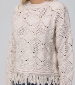 Tops^Frye Pointelle Fringe Pullover Oatmeal Heather