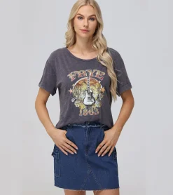 Tops^Frye Rolled Cuff Graphic Tee