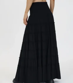 Bottoms^Frye Smocked Tiered Maxi Skirt Black Beauty