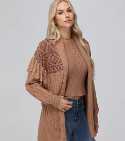 Tops^Frye Southwestern Cable Cardigan Brown