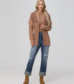 Tops^Frye Southwestern Cable Cardigan Brown