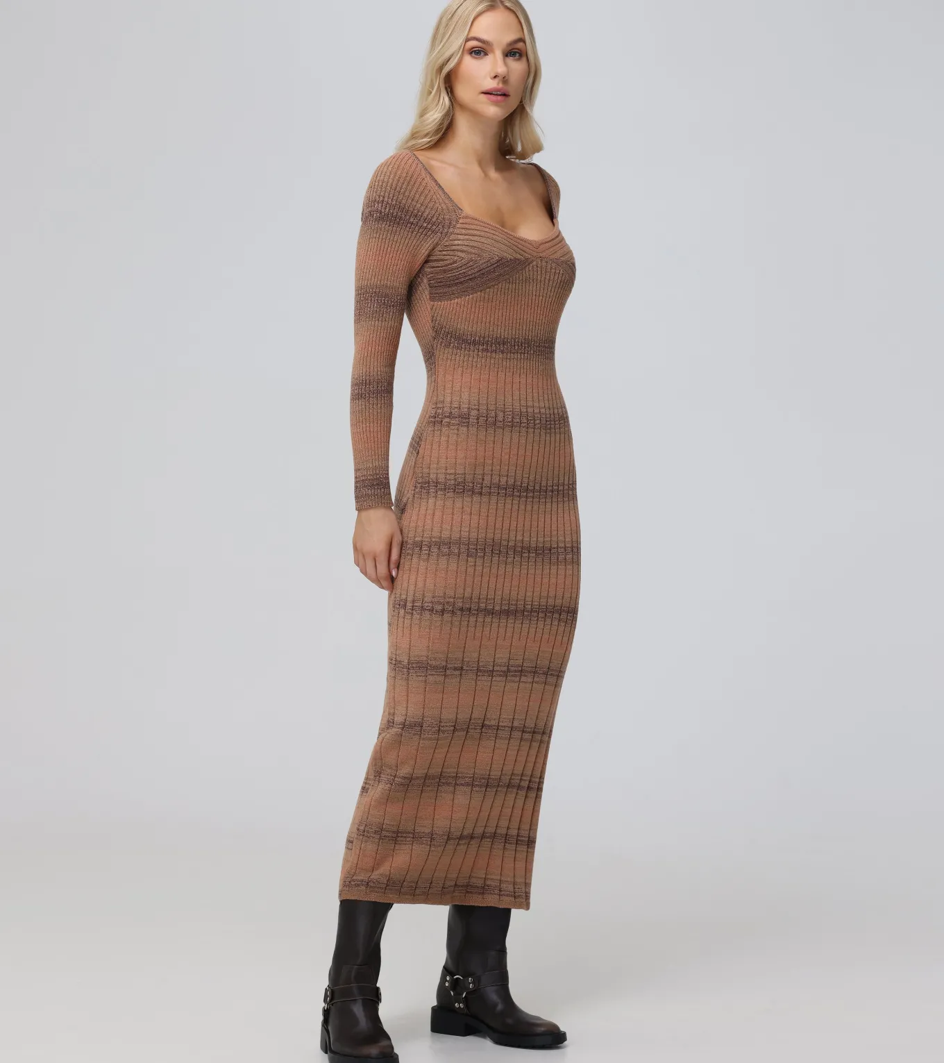 Dresses^Frye Sweetheart Neck Space Dye Sweater Dress Brown