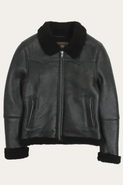 Leather Jackets^Frye Women's Leather Jacket With Sherling Collar And Cuffs Black