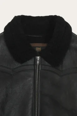 Leather Jackets^Frye Women's Leather Jacket With Sherling Collar And Cuffs Black