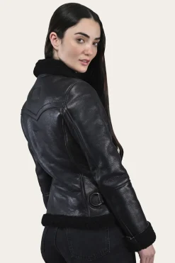 Leather Jackets^Frye Women's Leather Jacket With Sherling Collar And Cuffs Black